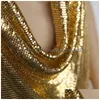 Women'S Tanks Camis Wholesale- Sexy Deep V Neck Short Sequined Metal Tank Bra Straps Loose Tops Sleeveless Night Club Sier Black G Dhegf