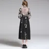 Women Runway Dress Feathers and embroidery Spring Party Holiday Midi Vestidos Scarf Collar Long Sleeve Sliming Lady