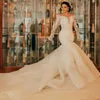 Luxury Shine Mermaid Wedding Dresses for Bride Plus Size Bridal Gowns Long Sleeves Sheer Neck Appliqued Lace Beaded Marriage Dress for Nigeria Black Women NW131