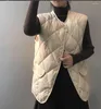 Gilets pour femmes 2024 Automne Hiver Élégant Beige Down Coton Gilet Veste Femmes Sans Manches Rembourré Vêtements Extérieurs Rhombus Gilet Manteau