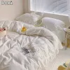 Yastık Japonya tarzı düz renkli yatak seti sevimli kız fırfır dantel pembe yatak etek çocuklar yorgan ile yastık kasa yatak sayfası kadınlar için