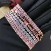 Bracelets de Tennis en cristal rose perlé pour femmes, tendance féminine, romantique, brillant, zircone, boucle pliante réglable, chaîne sur la main, bijoux YQ240226
