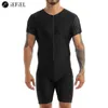 Herrbadkläder herr kort ärm blixtlås front leotard bodysuit ett stycke dans gym träning jumpsuit biketard unitard brottning singlet