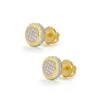 High Quality 925 Sterling Silver Yellow Gold Plated Iced Out Bling CZ Round Screw Backs Earrings for Men Women Jewelry292i