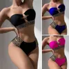 2-teiliges Set mit Ringverbindung, schulterfreies Bikini-Set, Bandeau-BH, hohe Taille, Slip, Bademode, Strandmode 240220