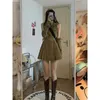 Casual Dresses Ladies Turndown Collar Midje Tillbakning ärmlös veckad kjol överskridande Söt cool personlighetsklänning Kvinnor kläder