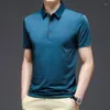 Polos pour hommes Été Mince Glace Soie Polo Chemise Business Casual T-shirt à manches courtes Solide Couleur Stripe Impression Mode Banlieue Coréenne