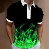 Polos pour hommes Mâle Zipper Polos Vacances 3D Flamme Imprimé Quotidien T-shirt À Manches Courtes Bouton De Revers Homme Casual Top Vêtements