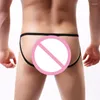 Sous-vêtements sexy pour hommes sous-vêtements net fil imprimé léopard slips bikini double string dos nu gay hommes pantalons transparents