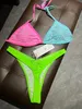 El último traje de baño de diamantes con bloques de colores para mujer, diseñador de marca de moda, vacaciones en la playa, bikini sexy con cordones, conjunto de dos piezas, ropa interior sexy para chicas calientes, tanga