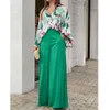 Women's New 2023 Printed Casual Set, Loose Oversized Lapel Shirt, High Waisted Wide Leg Pants, Two-piece Set