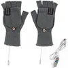 Cykelhandskar USB Electric uppvärmd 2-sidor uppvärmning Cabriolet Fingerless Glove Mittens Justerbar skidgrå