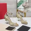 Cowhide ankle strap stiletto Heel sandals heel rose embellished leather outsole 100mm pumps women's party dress shoes luxurious designer high heels 35-42