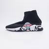 Top Designer sock shoes men women Graffiti White Black Red Beige Pink Clear Sole Lace-up Neon luxury socks speed runner trainers flat platform sneakers casual shoes