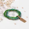 Set di braccialetti di perline di cristallo sfaccettato verde 4 pezzi con perline Set di braccialetti elasticizzati in pietra sfaccettata naturale con tag Energy Reki Regalo di gioielli per le donne YQ240226