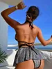 Women's Swimwear Swimwear Wrap Around Halter With Skirt Women Female Three-pieces Bather Swim Lady V4379 240226