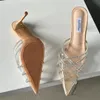 Calçados fêmeas 130 bombas de shinestones para mulheres escorregadia em salto salto Partido apontado com sandálias de moda ladras sapatos 240223