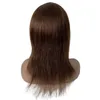 14 pouces Indien Vierge Cheveux Humains Brun Couleur 4 # 150% Densité Peau Médicale Pleine PU Perruque pour Femme Noire