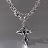 ペンダントネックレスHiphop Punk Long Chain Cross Cross Necklace for Men Men Double Layer Splicing Charm Trend Neck Jewelry Halloween