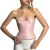 Women's Tanks Tawnie Corset With Cups Pink Bustier Fishbone Satin Crop Top Backless Off Shoulder Slim Sexy Women Summer Beach Party Clubwear