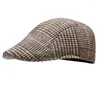 Berets 2024 Herbst Winter Männer Wolle Baskenmütze Britische Vintage Flache Top Schirmmütze Frauen Warme Plaid Maler Hut Vorwärts Sboy