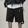 Short homme Hip Hop couleur unie Cargo short décontracté multi poches Harajuku rétro short pantalon homme Streetwear ruban lâche 240226