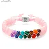 Bracciale con perline di agata di cristallo naturale intrecciato a doppio strato con perline 7 chakra dell'albero della vita YQ240226