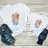 Familj matchande kläder drottning och prinsessa tryck familj matchande tshirts sommar kort ärm familj look t-shirts mor och dotter mode kläder