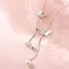 Dange oorbellen delicaat 925 Sterling Silver Butterfly Pearl Long Tassel For Women Ear Line Party Sieraden Geschenken Trendy Punk