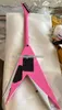 In Stock Kiss Vinnie Vincent Double V Pink Silver Electric Guitar Floyd Rose Tremolo Shark Fin Inlay EMG Pickup Black Hardware