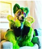 2024 Halloween tamanho adulto verde médio longo pele Husky Fox mascote traje para festa personagem de desenho animado mascote venda frete grátis suporte personalização