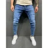 Modas hilovable de alta qualidade masculino desgastado perna jeans estiramento jeans skinny jeans masculino