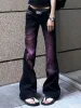 Mode Lila Farbverlauf Tie Dye Micro Flared Jeans y2k Streetwear Vintage Wash Lose Casual Hohe Taille Gerade Bein Jeans