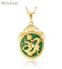 167P MGFam Chinese Ancient Mascot Dragon Pendant Necklace 24K Gold Plated Green Malaysian Jade with 45cm Chain3934928