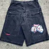 Herr shorts jnco shorts streetwear 7 tärning mönster tryck retro lös denim shorts ny mode harajuku hip hop goth herr basket shorts 240226