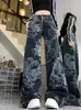 Damesjeans Vintage Hoge Taille Kwastje Wijde Pijpen Zwarte Dames 2024 Baggy Cargo Denim Broek Meisjes Y2K Losse Casual Oversized Broek