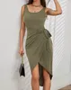 Casual Dresses Fashion 2024 Summer Sexy For Women Elegant Irregular Solid Color Vest Tie Up Mid Length Dress Female Clothing