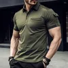 Herrpolos 2024 Casual Patchwork Pocket Polo Shirt Streetwear Lapel Kort ärm Solid Color Button T för män Luxury Vintage