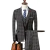 Men Business Formal Slim Fit Wedding Prom Suits Male Boutique Plaid Design Groom Dress Blazers Jacket Pants Vest 3 Pieces Set 240220