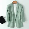 Blazers 2023 printemps été femmes manteau décontracté 3/4 manches coton lin costume bureau dames veste pardessus Femme féminine Blazer Femme