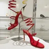 Rene Caovilla waterestone Стилетто Сандалии Стук Страсс 95 -мм красный Cleo Свадебные вечерние туфли женская высокие каблуки спиральные лодыжки дизайнерские дизайнерские туфли для вечеринки туфли обувь