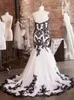 Gothic Black Lace Appliqued Mermaid Wedding Dresses Off The Shoulder Vintage Bridal Gowns Country Boho Pllus Size Women Sexy Backless Bride Vestidos De NoviaCL3326