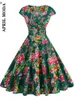 Robes de soirée 2024 Robe d'été imprimée à fleurs années 50 60 40 Vintage femme manches courtes Robe rétro Rockabilly robes