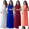 Maternity Dresses Round Neck Sleeveless Long Women Plus Size White Blue Dress Po Shooting Pure Color Tunic Drop Delivery Baby Kids S Dhkfq