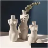 Other Arts And Crafts Vases Human Body Styling Art Vase Silent Wind Ceramic Scpture White Primitive Embryo Floral Organ Ins Els Home Dhqbk