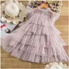 Robes de fille Fashion Baby Girls Summer Gaze Net Robe Stars Fold Fille Princesse Sans Manches Enfants Vêtements Enfants Vêtements Drop Del Dhjtc