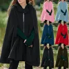 مزيج من أزياء الشتاء نساء معطف غطاء محرك السيارة عتيقة الأزياء Cape Medieval Ponchos فضفاضة شال صوف المعاطف الصوف over