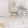 Necklace Earrings Set Imitation Pearls Jewelry For Women Korean Magic Key Light Gold Color Wedding Wholesale S535