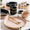 Dishes Plates Pink Black Gold Inlay Ceramic Dinner Plate Tableware Porcelain Bk Serving Home Wedding Decorative Dinnerware Wholesa Dhbbs