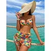 Damenbadebekleidung Tropischer Druck Dreiteiliger Badeanzug Bikini und Rock Frauen 2024 Push Up Weiblicher brasilianischer Strand Badeanzug Sommer